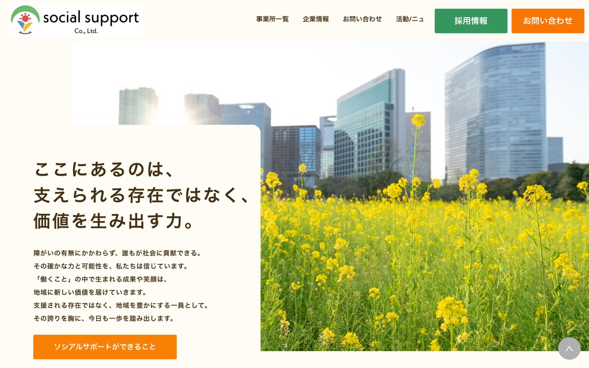 ソシアルサポートのサイトのスクリーンショット